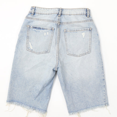 Denim & Co. Womens Blue Cotton Bermuda Shorts Size 8 L10 in Regular Button - Distressed