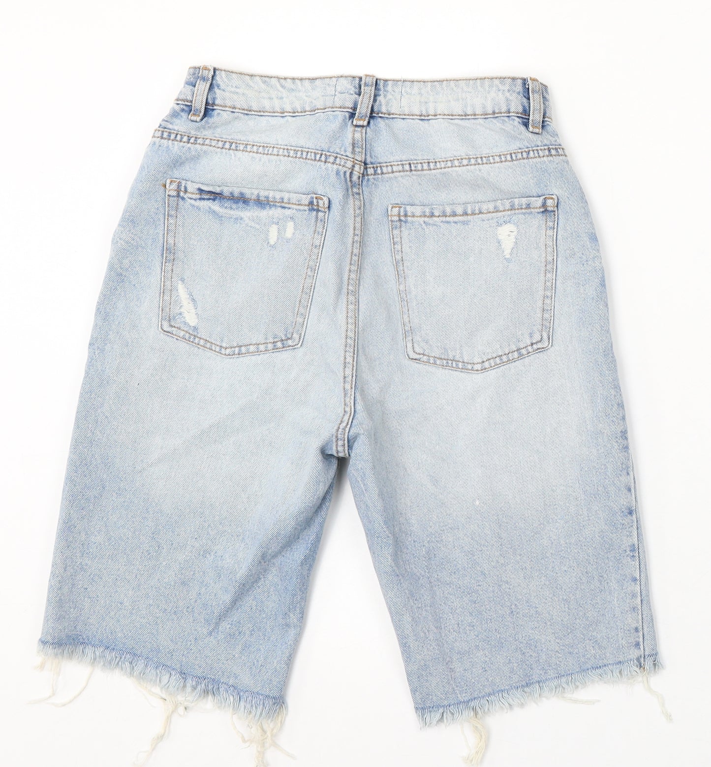 Denim & Co. Womens Blue Cotton Bermuda Shorts Size 8 L10 in Regular Button - Distressed