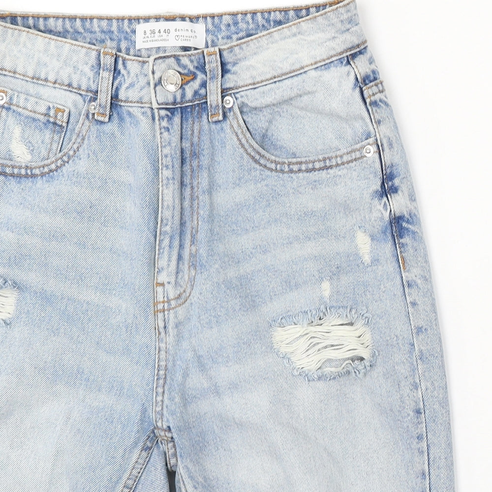 Denim & Co. Womens Blue Cotton Bermuda Shorts Size 8 L10 in Regular Button - Distressed