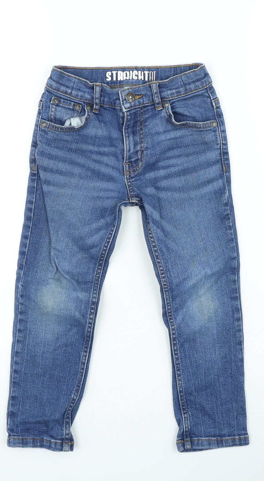 TU Boys Blue Cotton Straight Jeans Size 5 Years Regular Zip