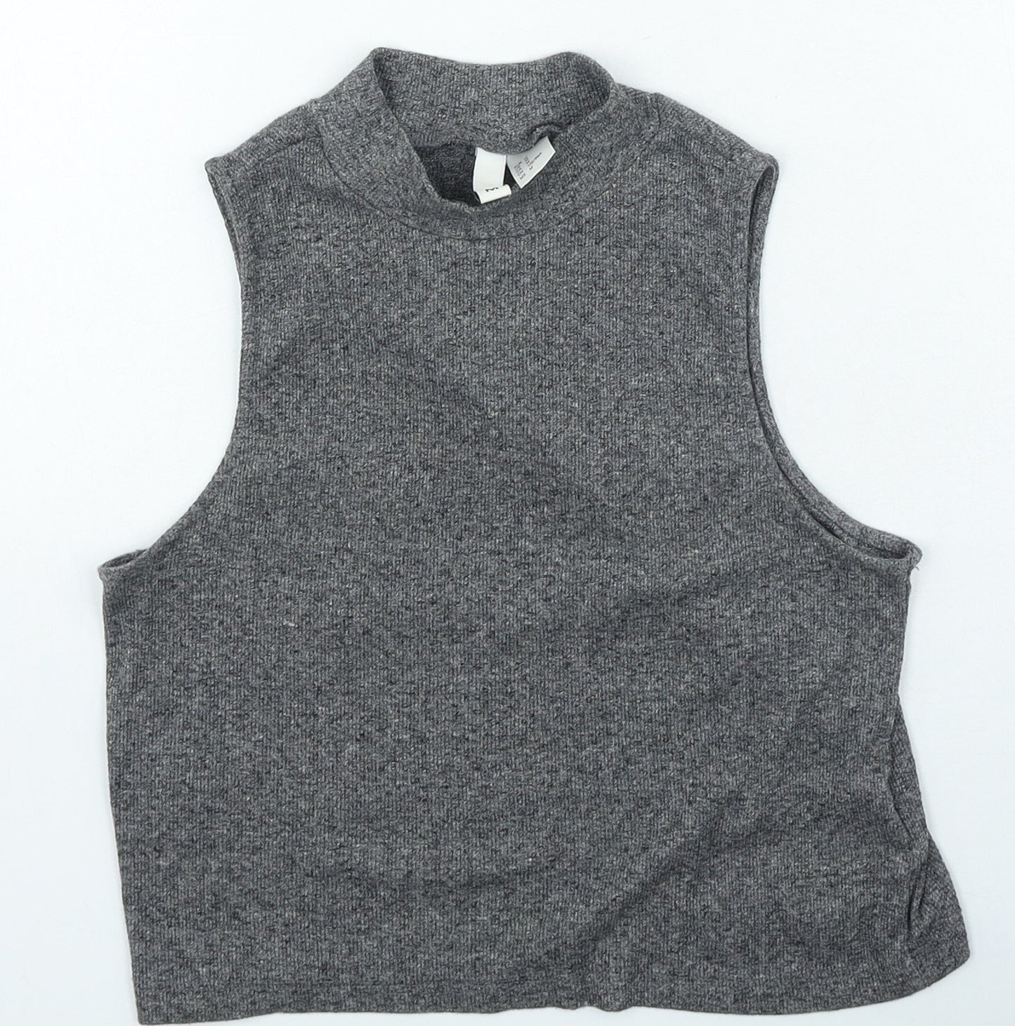 H&M Womens Grey Polyester Cropped Tank Size M High Neck