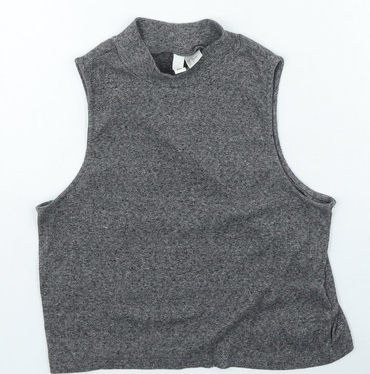 H&M Womens Grey Polyester Cropped Tank Size M High Neck