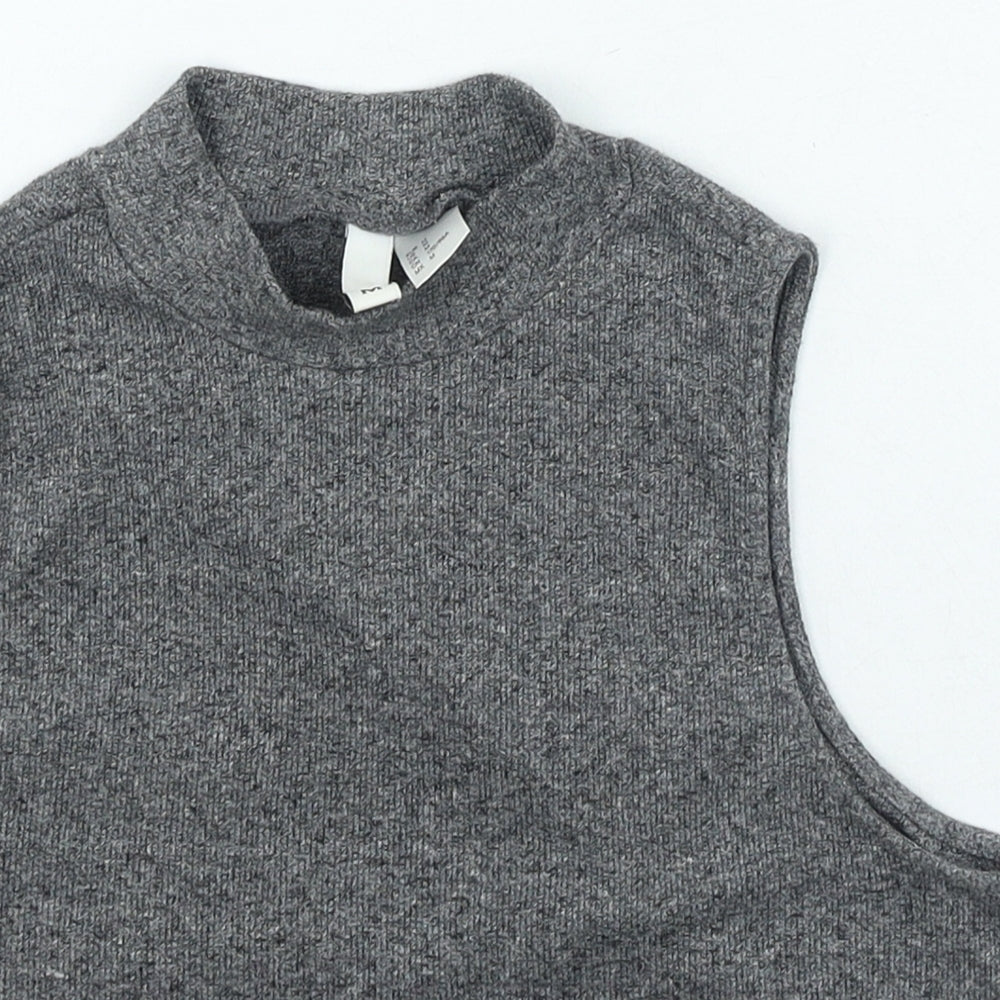 H&M Womens Grey Polyester Cropped Tank Size M High Neck