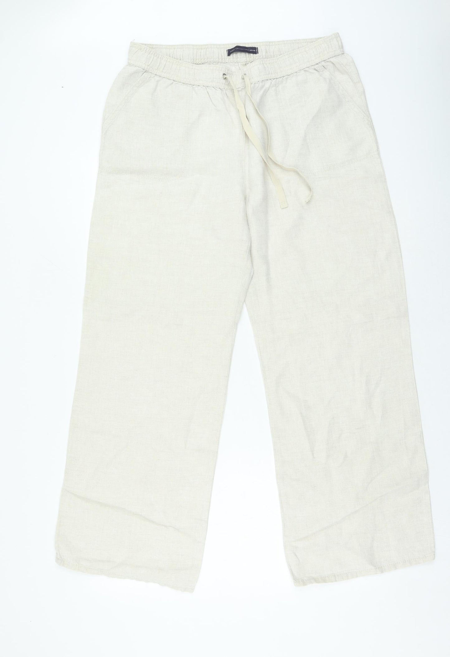 Marks and Spencer Womens Beige Linen Trousers Size 14 L25 in Regular Drawstring