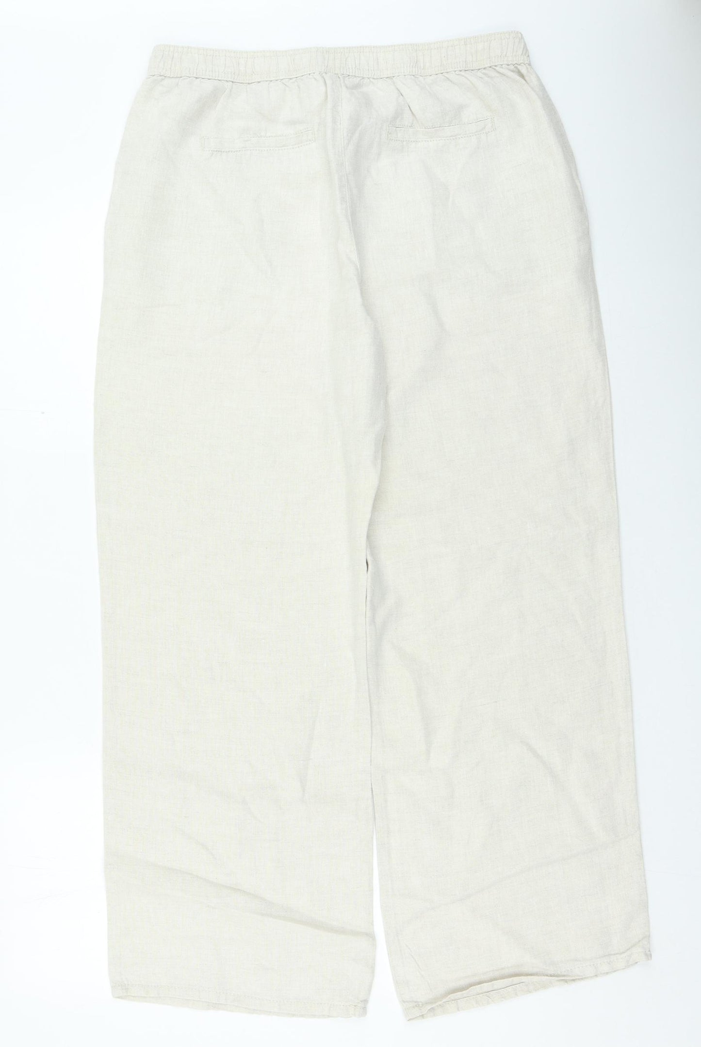 Marks and Spencer Womens Beige Linen Trousers Size 14 L25 in Regular Drawstring