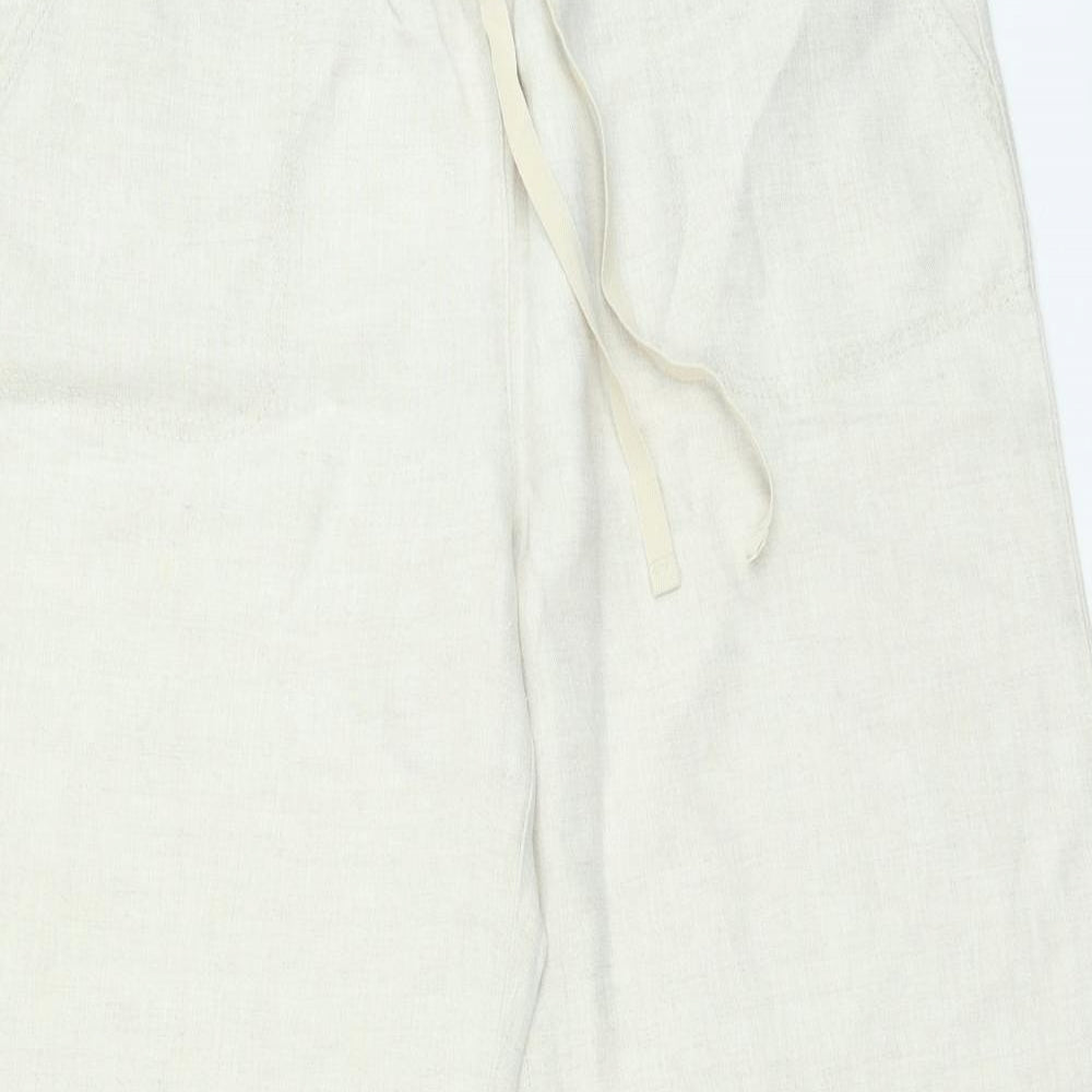 Marks and Spencer Womens Beige Linen Trousers Size 14 L25 in Regular Drawstring