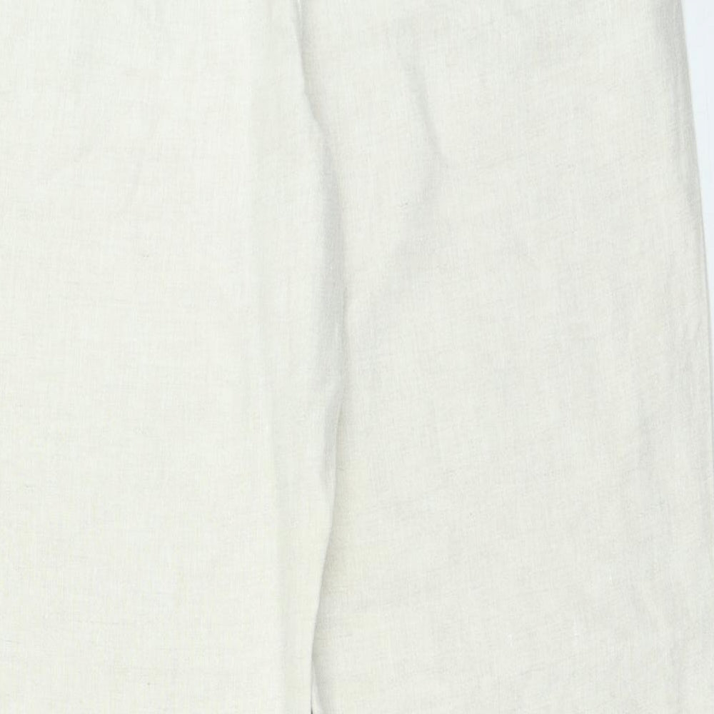 Marks and Spencer Womens Beige Linen Trousers Size 14 L25 in Regular Drawstring