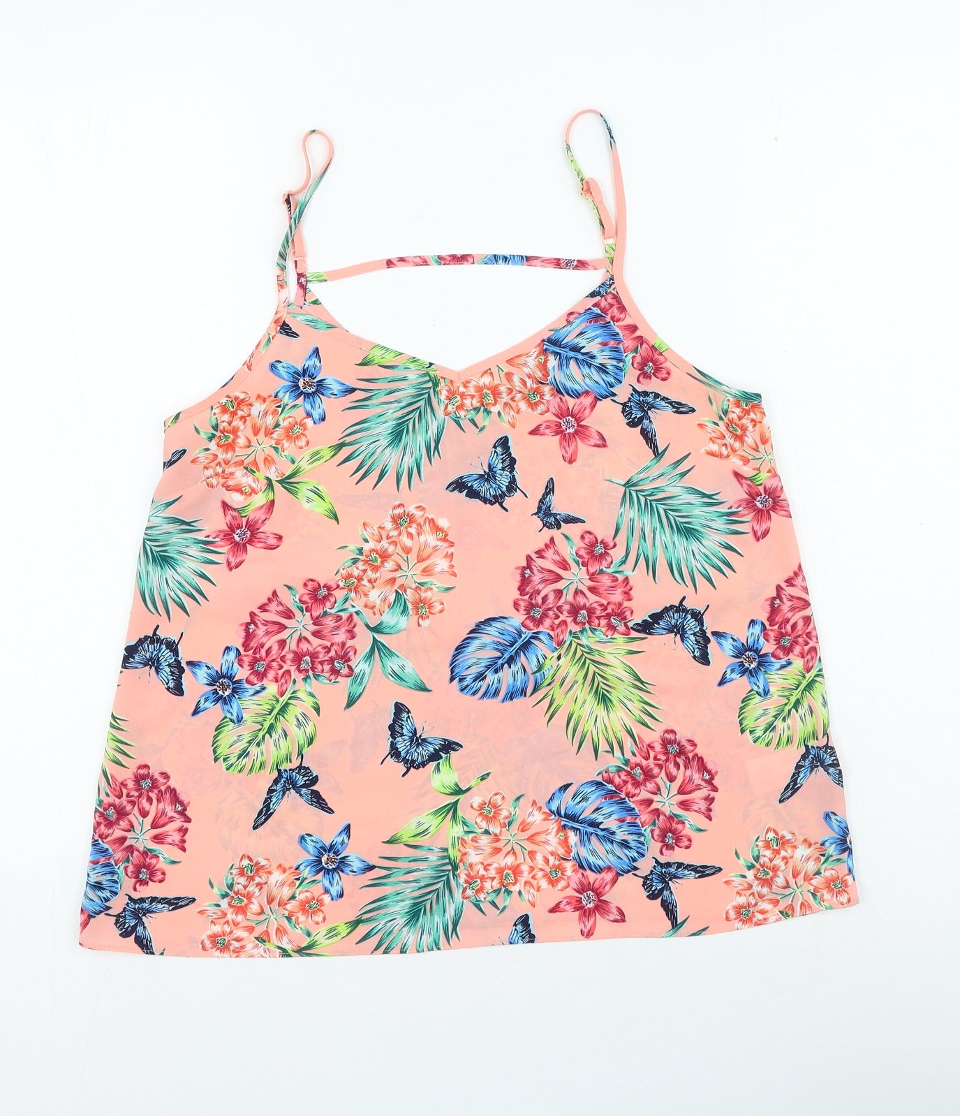 Primark Womens Pink Floral Polyester Camisole Tank Size 10 Round Neck