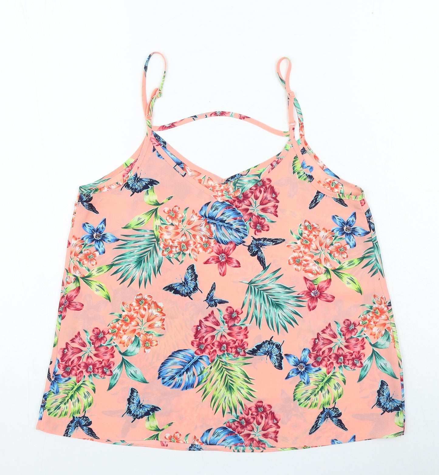 Primark Womens Pink Floral Polyester Camisole Tank Size 10 Round Neck