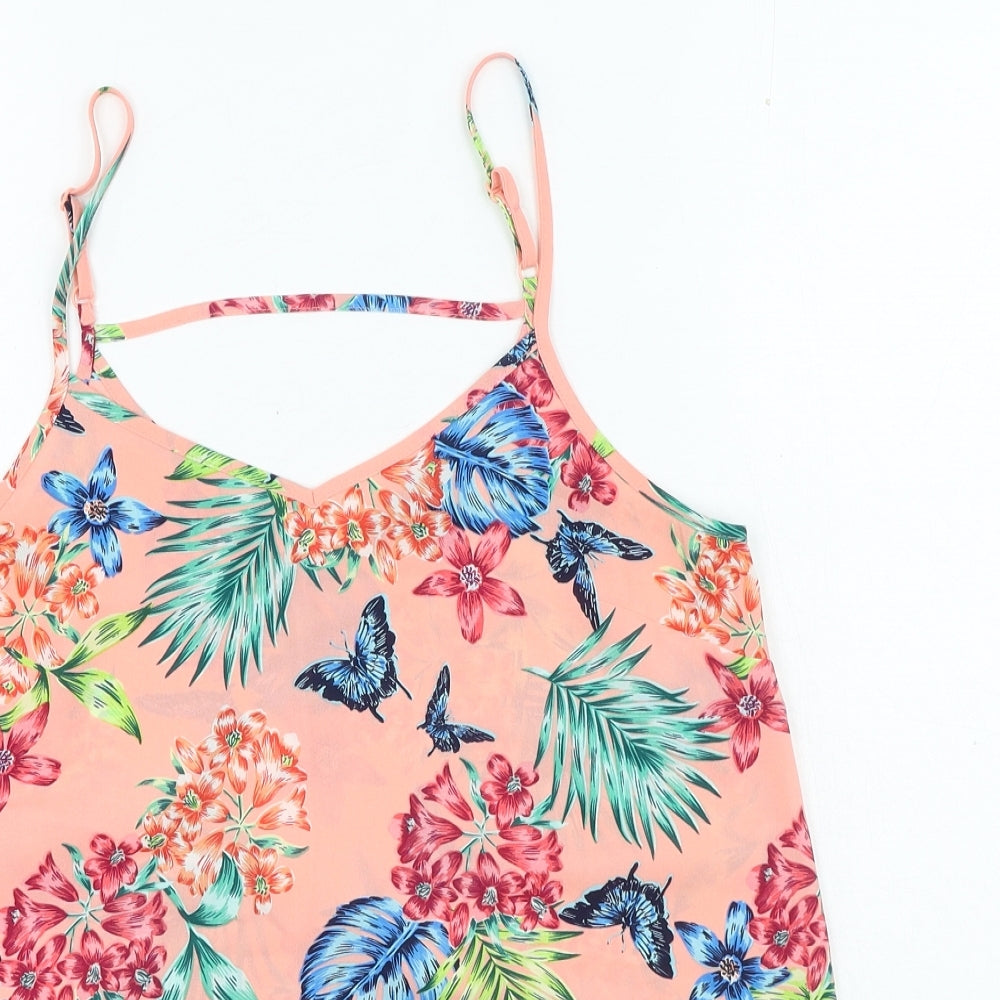 Primark Womens Pink Floral Polyester Camisole Tank Size 10 Round Neck