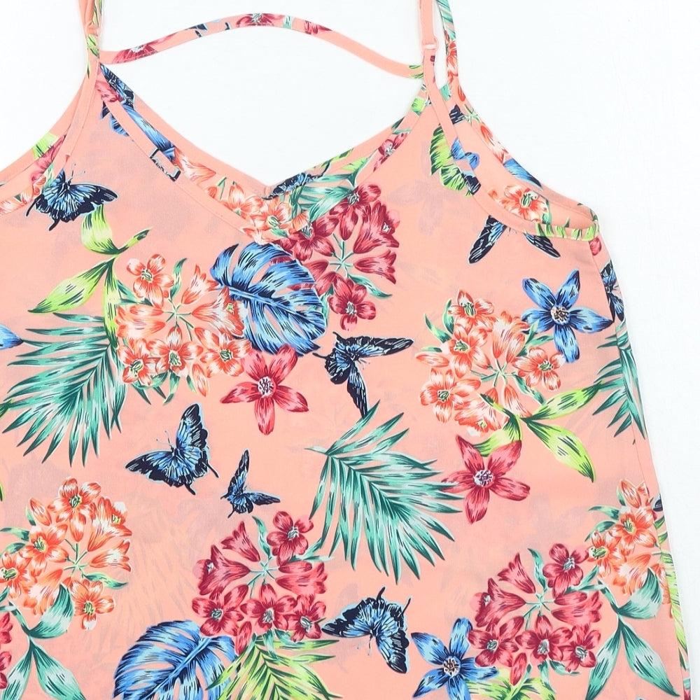 Primark Womens Pink Floral Polyester Camisole Tank Size 10 Round Neck