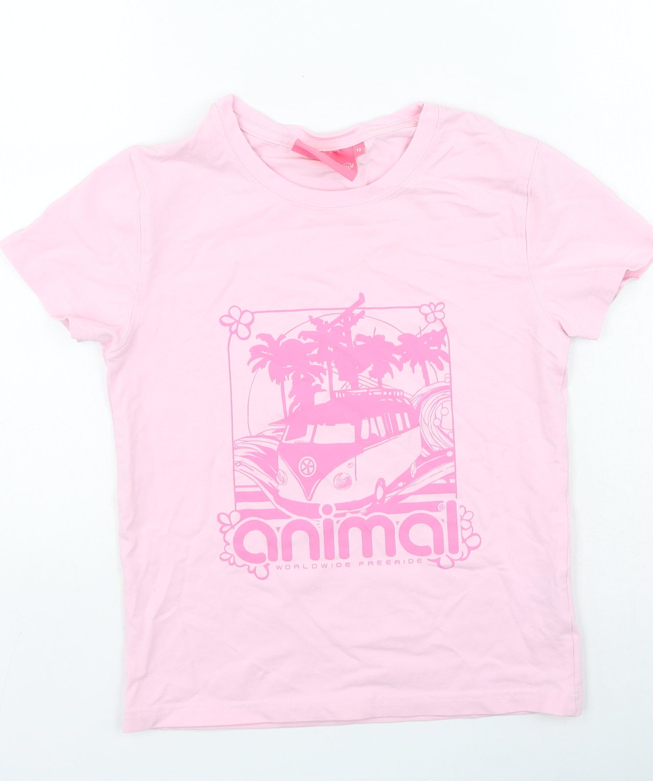 Animal Womens Pink Cotton Basic T-Shirt Size 10 Round Neck
