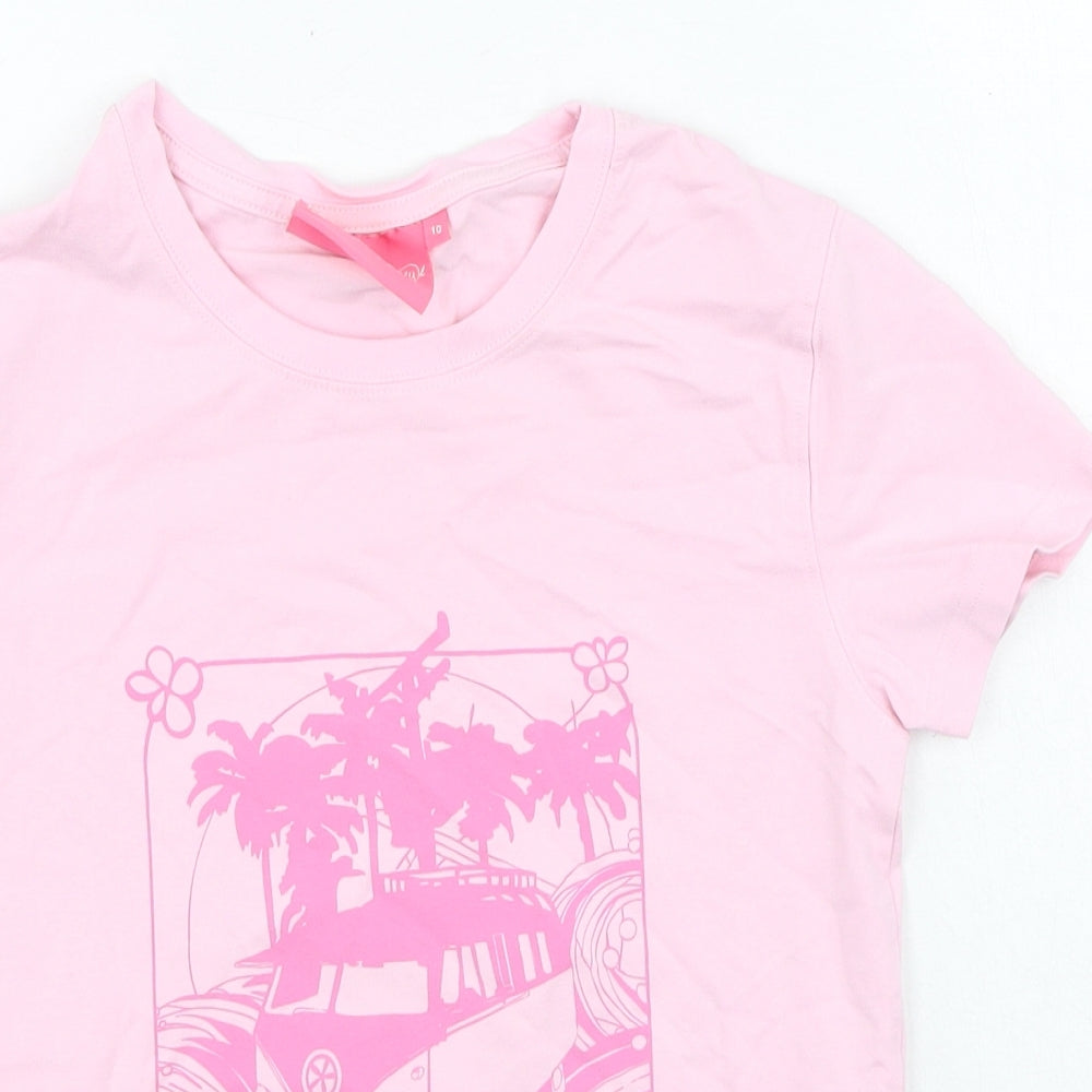 Animal Womens Pink Cotton Basic T-Shirt Size 10 Round Neck