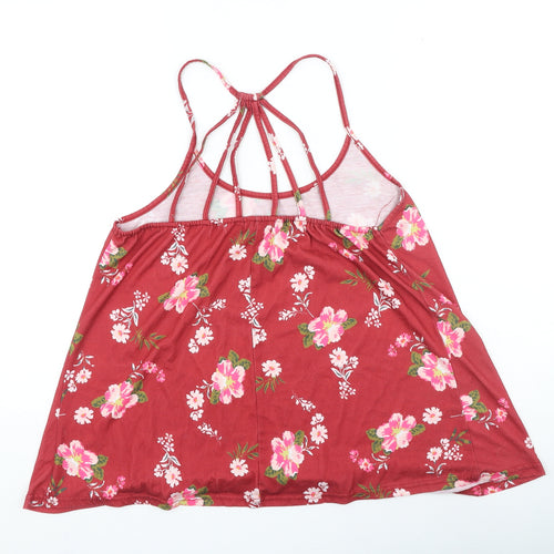 sheilay Womens Red Floral Polyester Camisole Tank Size L Round Neck