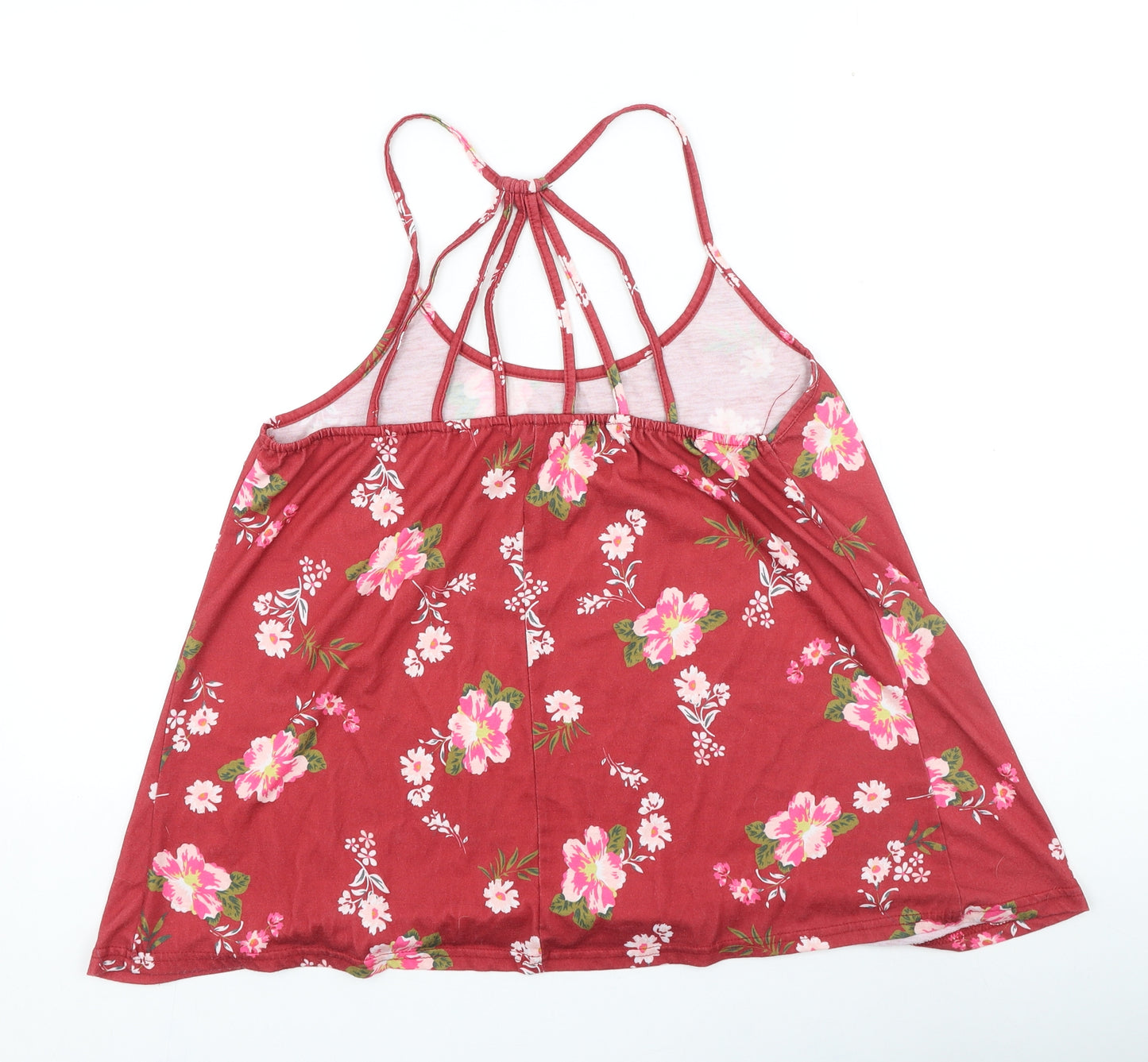 sheilay Womens Red Floral Polyester Camisole Tank Size L Round Neck
