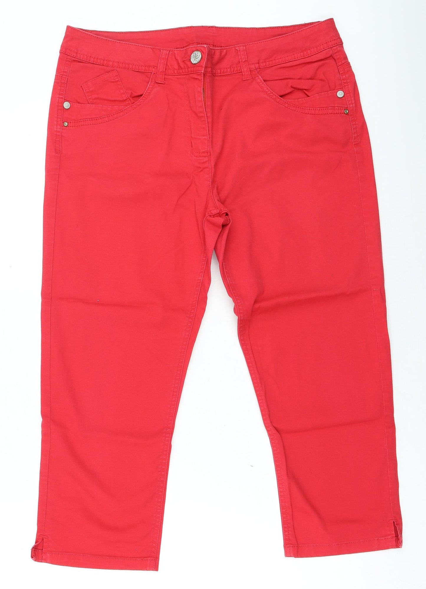 George Womens Red Cotton Cropped Jeans Size 14 L20 in Regular Zip