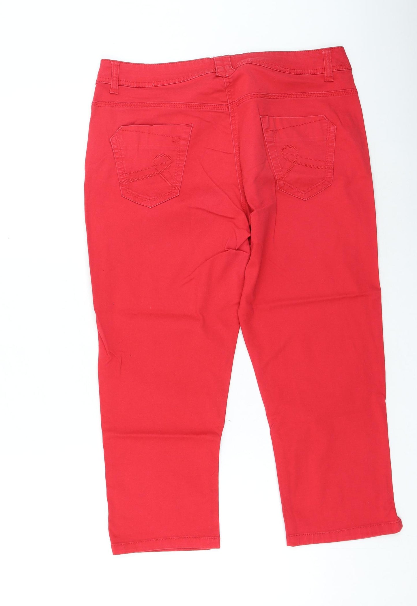 George Womens Red Cotton Cropped Jeans Size 14 L20 in Regular Zip