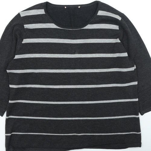 Preworn Womens Grey Round Neck Striped Viscose Pullover Jumper Size L