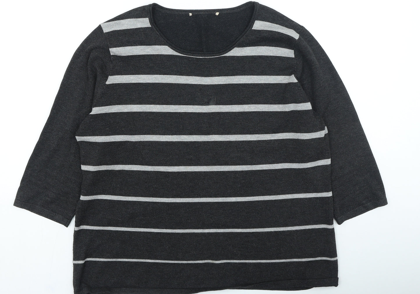Preworn Womens Grey Round Neck Striped Viscose Pullover Jumper Size L