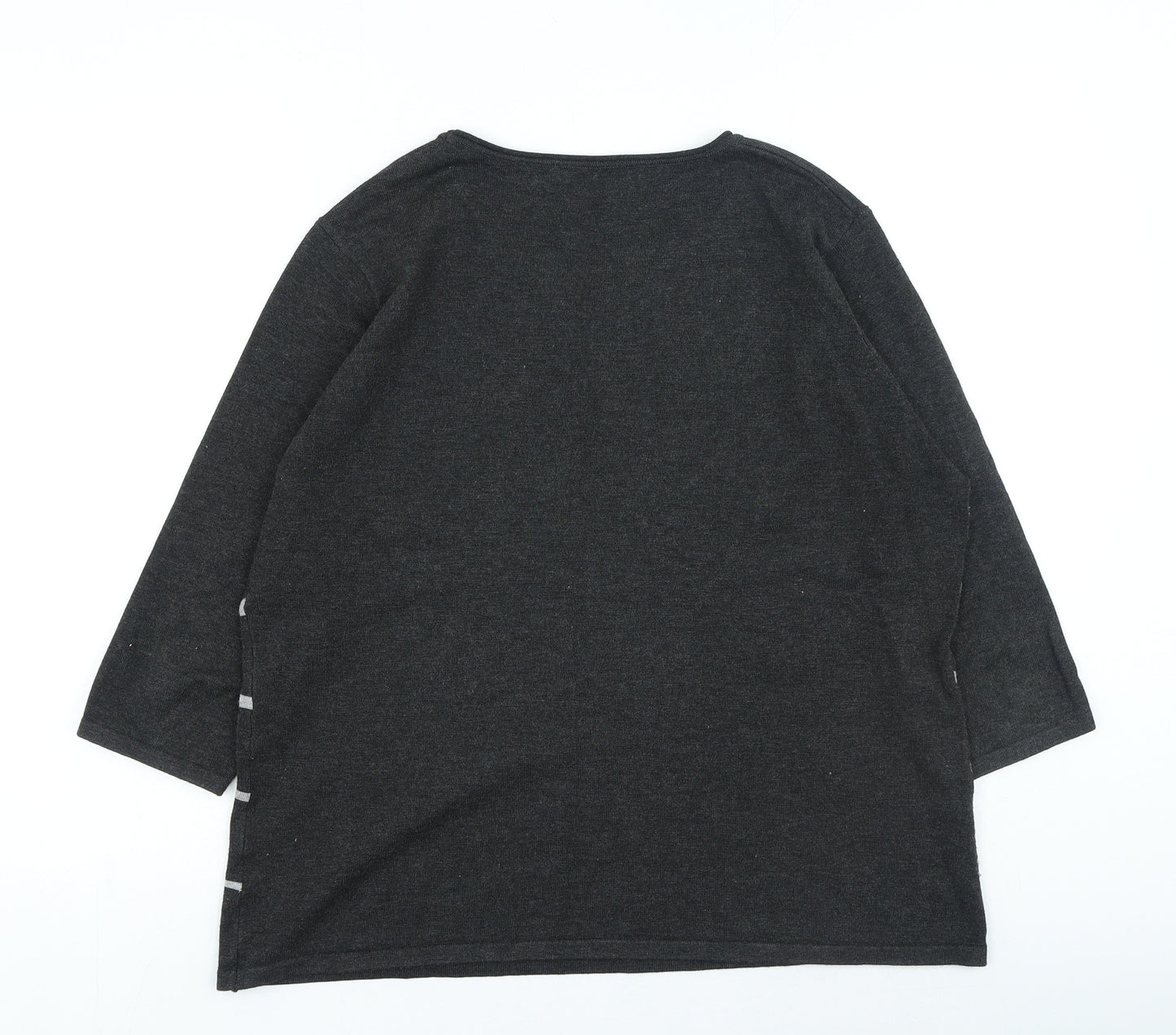 Preworn Womens Grey Round Neck Striped Viscose Pullover Jumper Size L