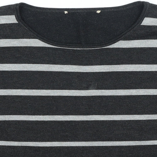 Preworn Womens Grey Round Neck Striped Viscose Pullover Jumper Size L