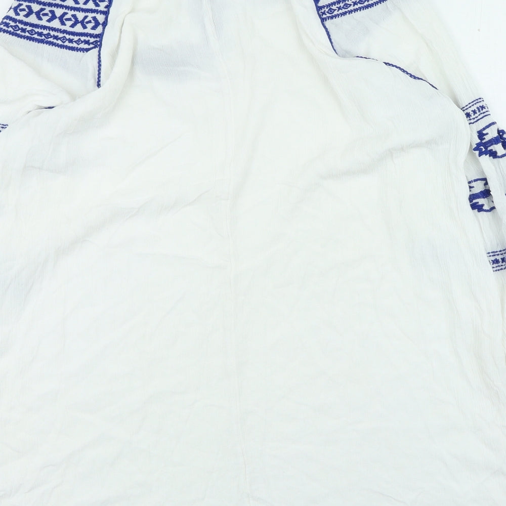 Debenhams Womens White Geometric Viscose Basic Blouse Size 18 Round Neck