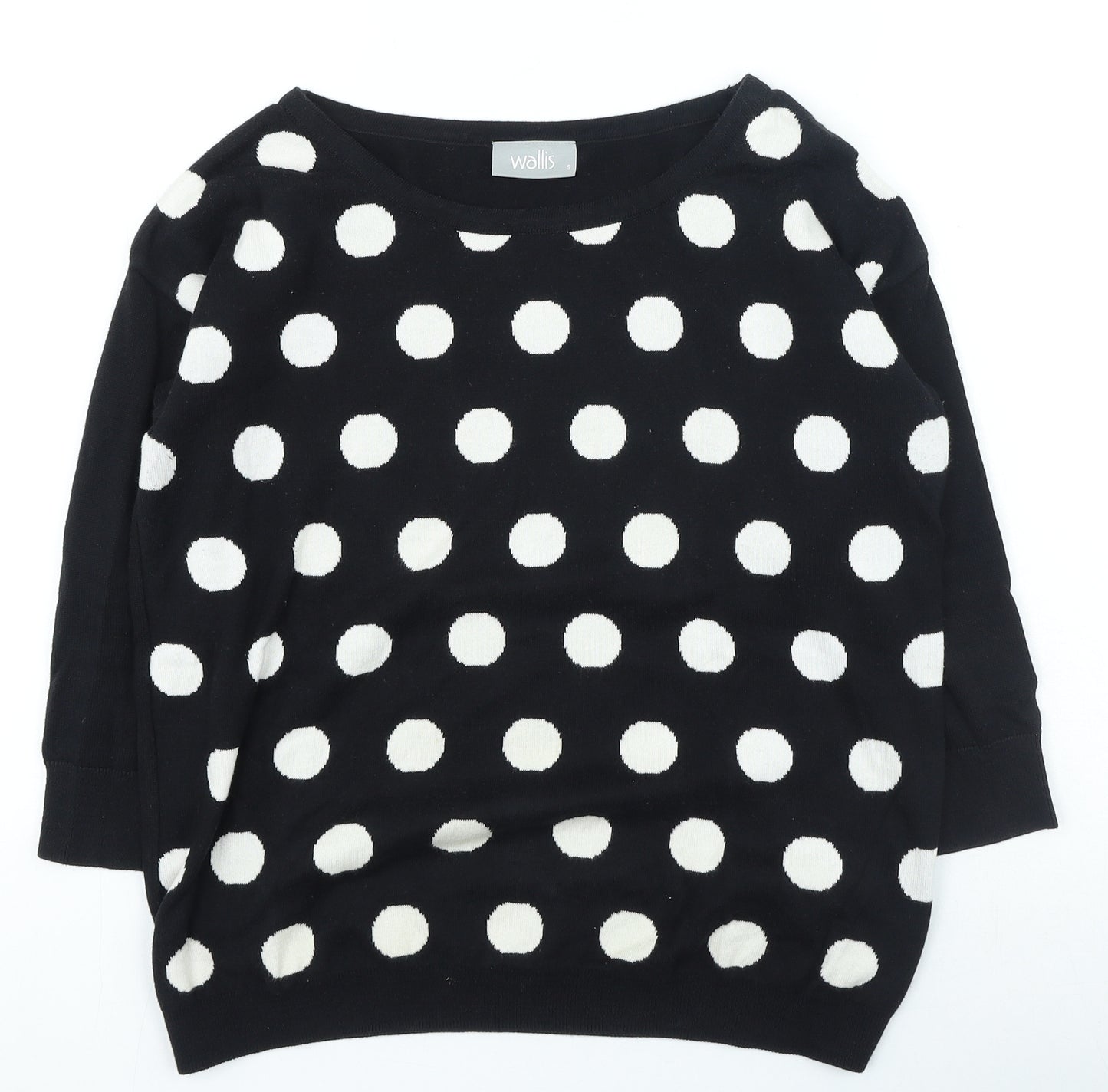 Wallis Womens Black Round Neck Polka Dot Cotton Pullover Jumper Size S