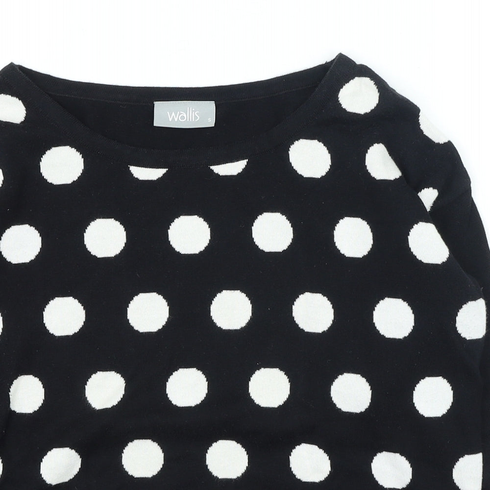 Wallis Womens Black Round Neck Polka Dot Cotton Pullover Jumper Size S