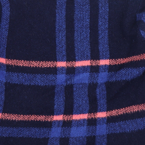 Preworn Womens Blue Round Neck Plaid Acrylic Pullover Jumper Size M