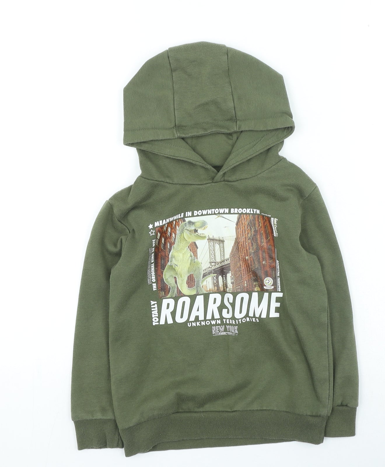 Dunnes Stores Boys Green Cotton Pullover Hoodie Size 6-7 Years Pullover - Dinosaur