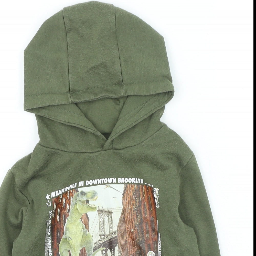 Dunnes Stores Boys Green Cotton Pullover Hoodie Size 6-7 Years Pullover - Dinosaur