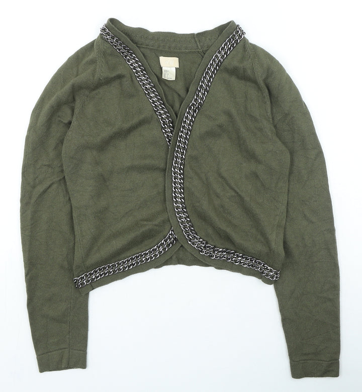 H&M Womens Green Round Neck Viscose Cardigan Jumper Size 2