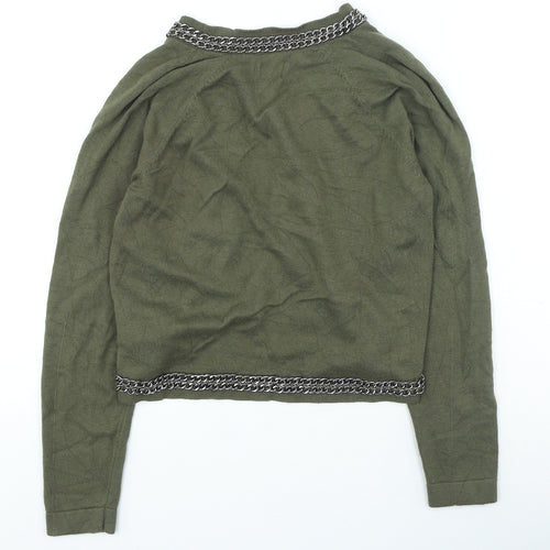 H&M Womens Green Round Neck Viscose Cardigan Jumper Size 2