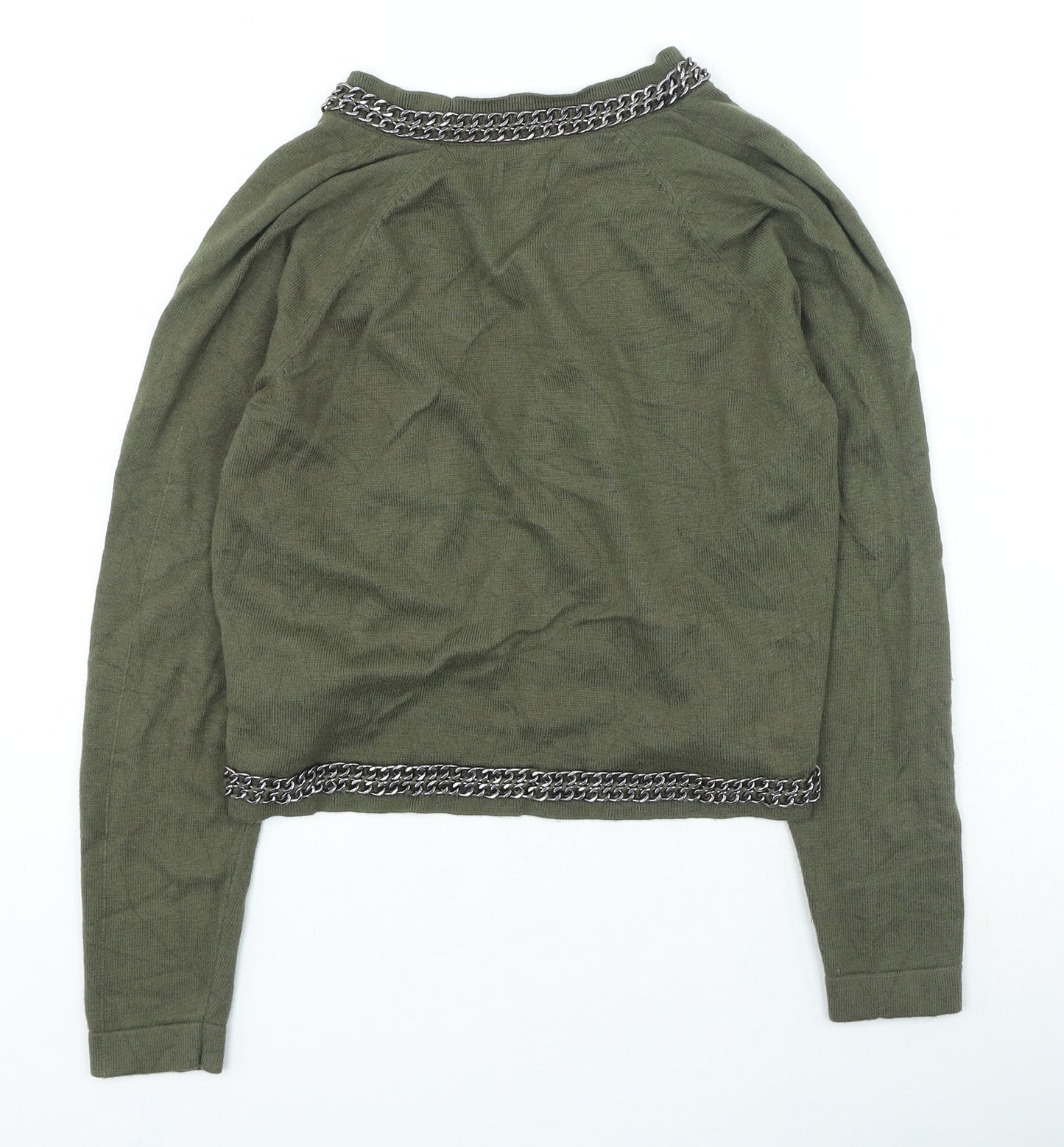 H&M Womens Green Round Neck Viscose Cardigan Jumper Size 2