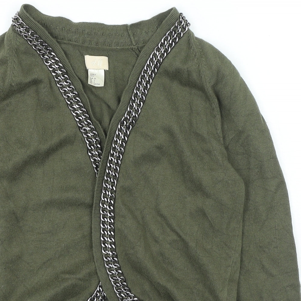H&M Womens Green Round Neck Viscose Cardigan Jumper Size 2