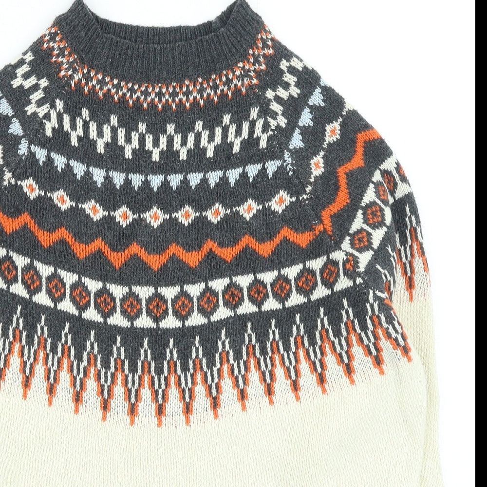 Preworn Mens Beige Round Neck Geometric Wool Pullover Jumper Size S