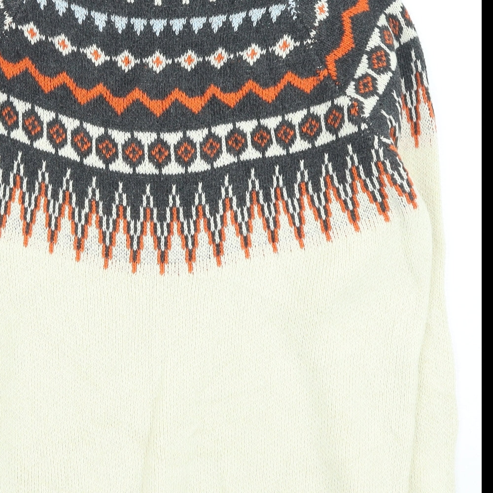 Preworn Mens Beige Round Neck Geometric Wool Pullover Jumper Size S