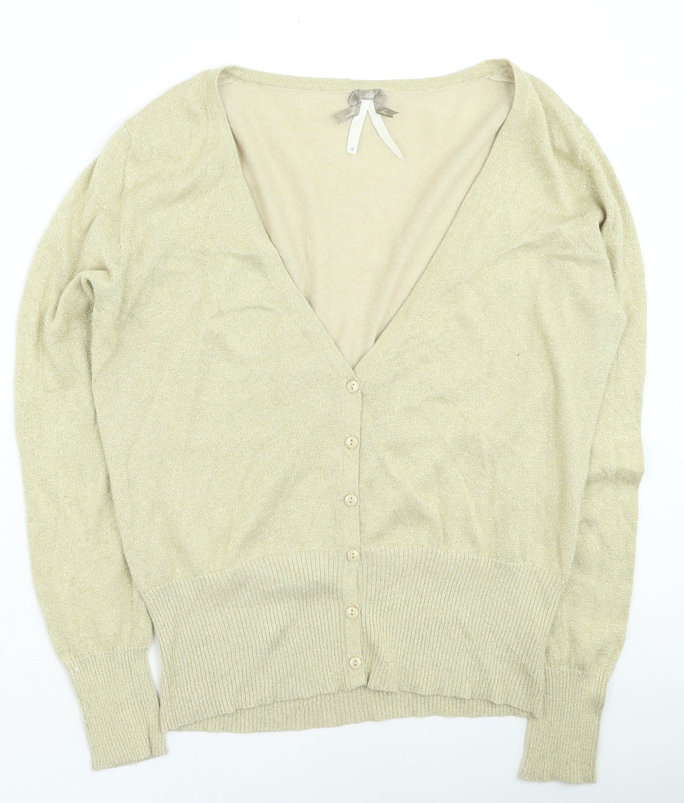 NEXT Womens Gold Round Neck Cotton Cardigan Jumper Size 18