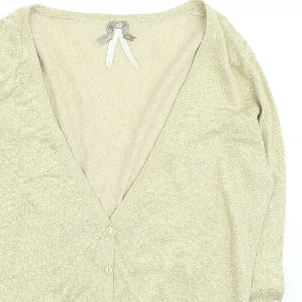 NEXT Womens Gold Round Neck Cotton Cardigan Jumper Size 18