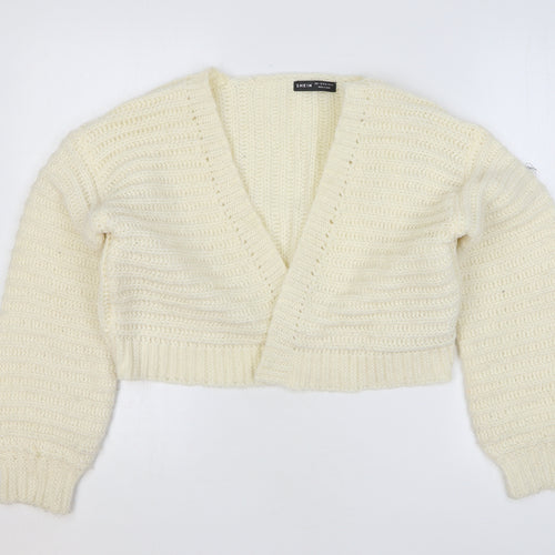 SheIn Womens Beige V-Neck Polyester Cardigan Jumper Size 12