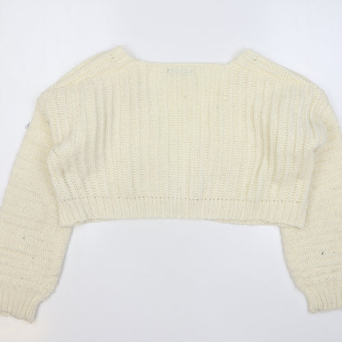 SheIn Womens Beige V-Neck Polyester Cardigan Jumper Size 12