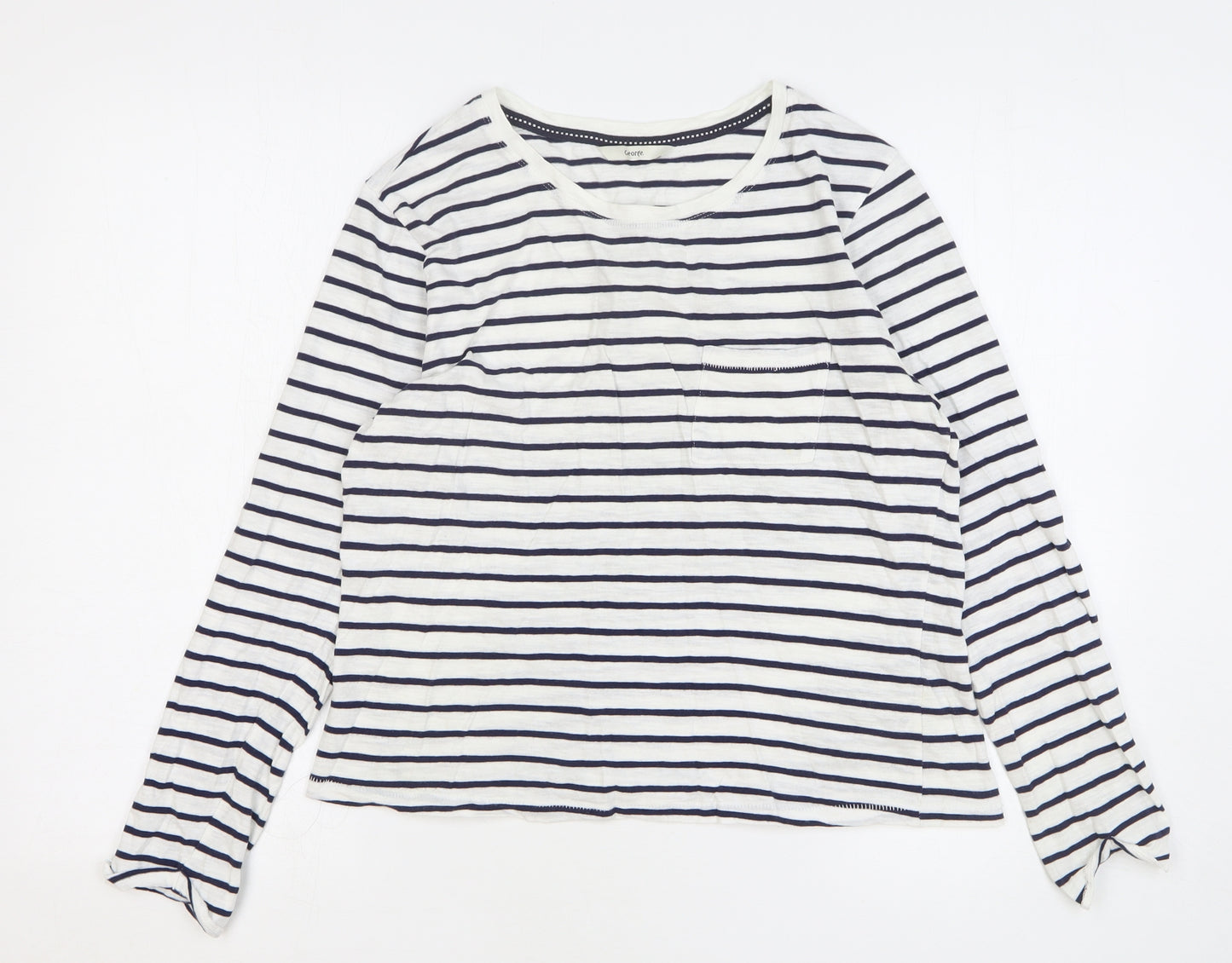 George Womens White Striped Cotton Basic T-Shirt Size 14 Round Neck