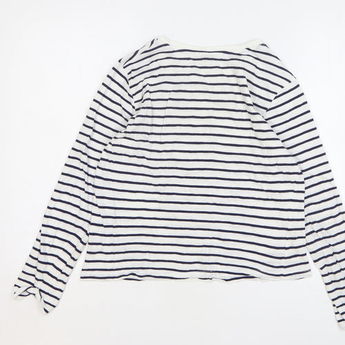 George Womens White Striped Cotton Basic T-Shirt Size 14 Round Neck