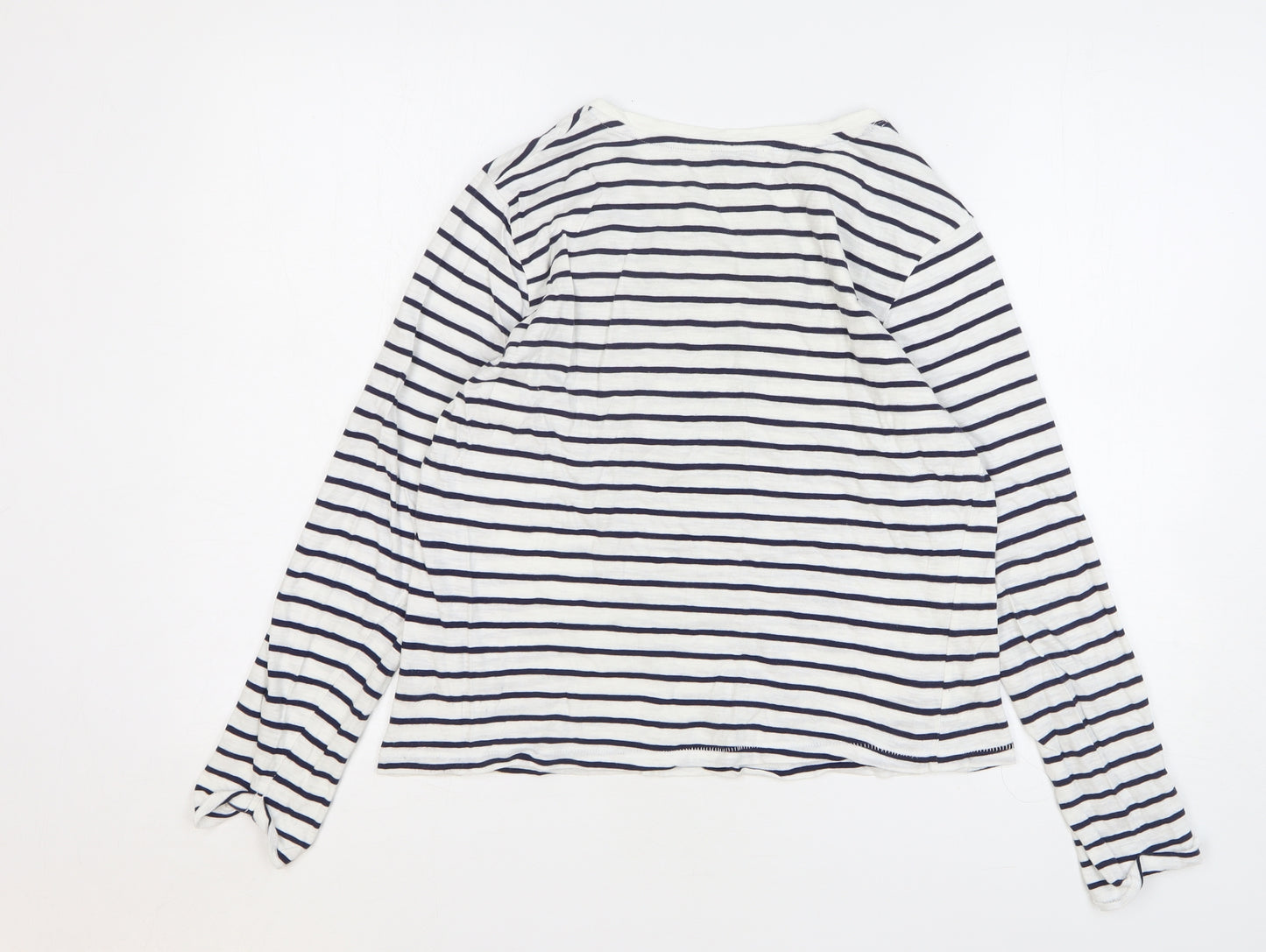 George Womens White Striped Cotton Basic T-Shirt Size 14 Round Neck