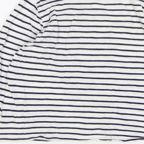 George Womens White Striped Cotton Basic T-Shirt Size 14 Round Neck