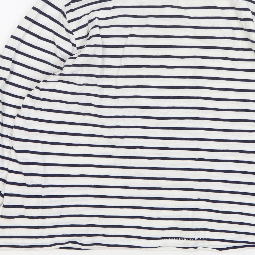 George Womens White Striped Cotton Basic T-Shirt Size 14 Round Neck