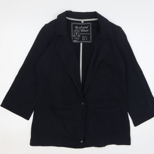 Denim & Co. Womens Blue Cotton Jacket Blazer Size 10