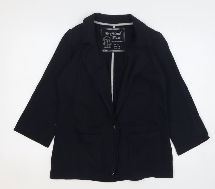 Denim & Co. Womens Blue Cotton Jacket Blazer Size 10