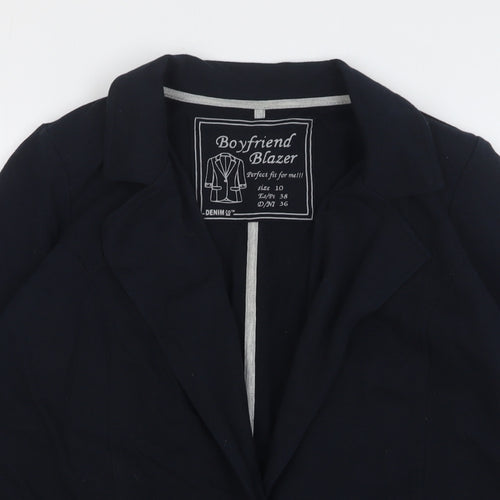 Denim & Co. Womens Blue Cotton Jacket Blazer Size 10