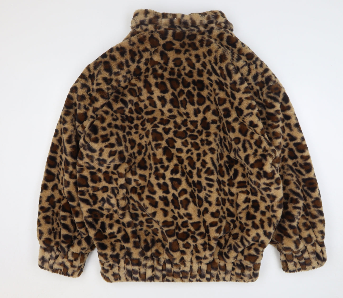 PRETTYLITTLETHING Womens Beige Animal Print Jacket Size S Zip - Leopard Print